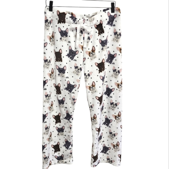 FRENCH BULLDOG FLEECE PAJAMA PANTS. WHITE/MEDIUM - Picture 1 of 5